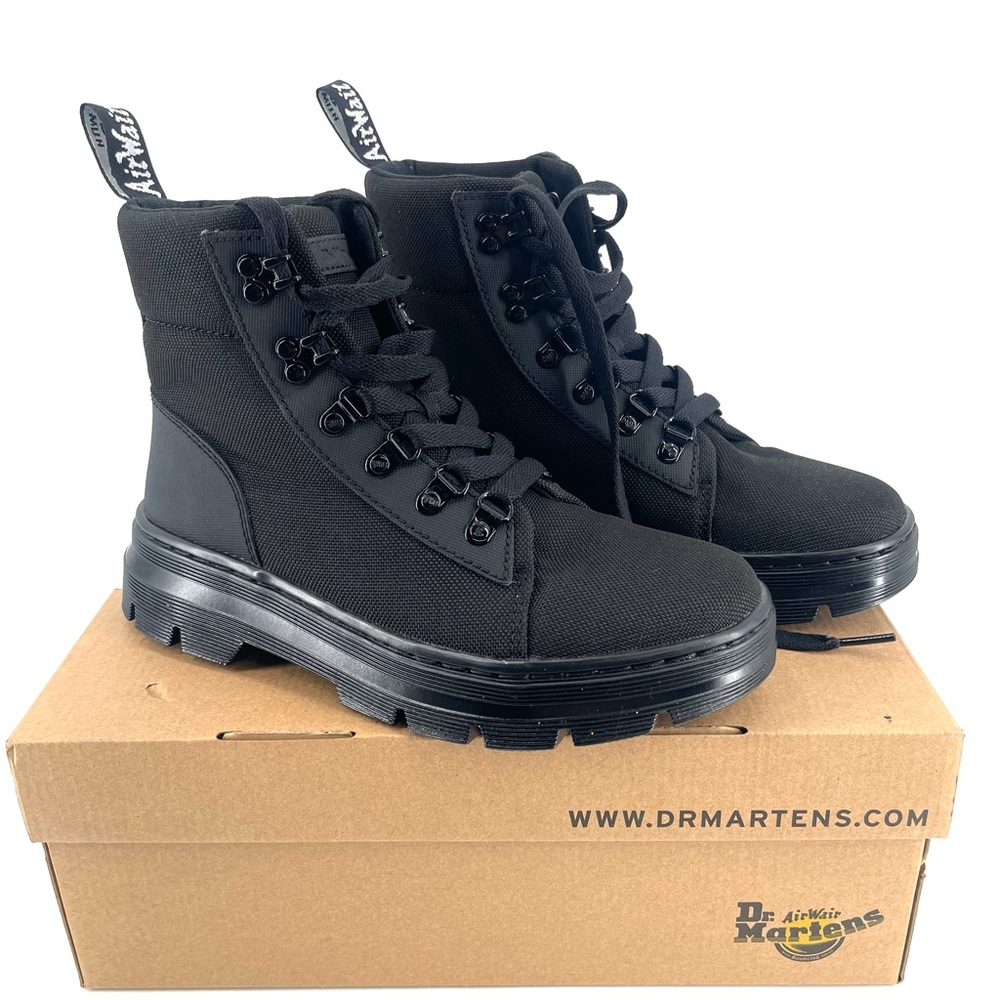Dr. Martens NEW Combs Poly Casual Nylon Leather Combat Ankle Lace Up Black Boots